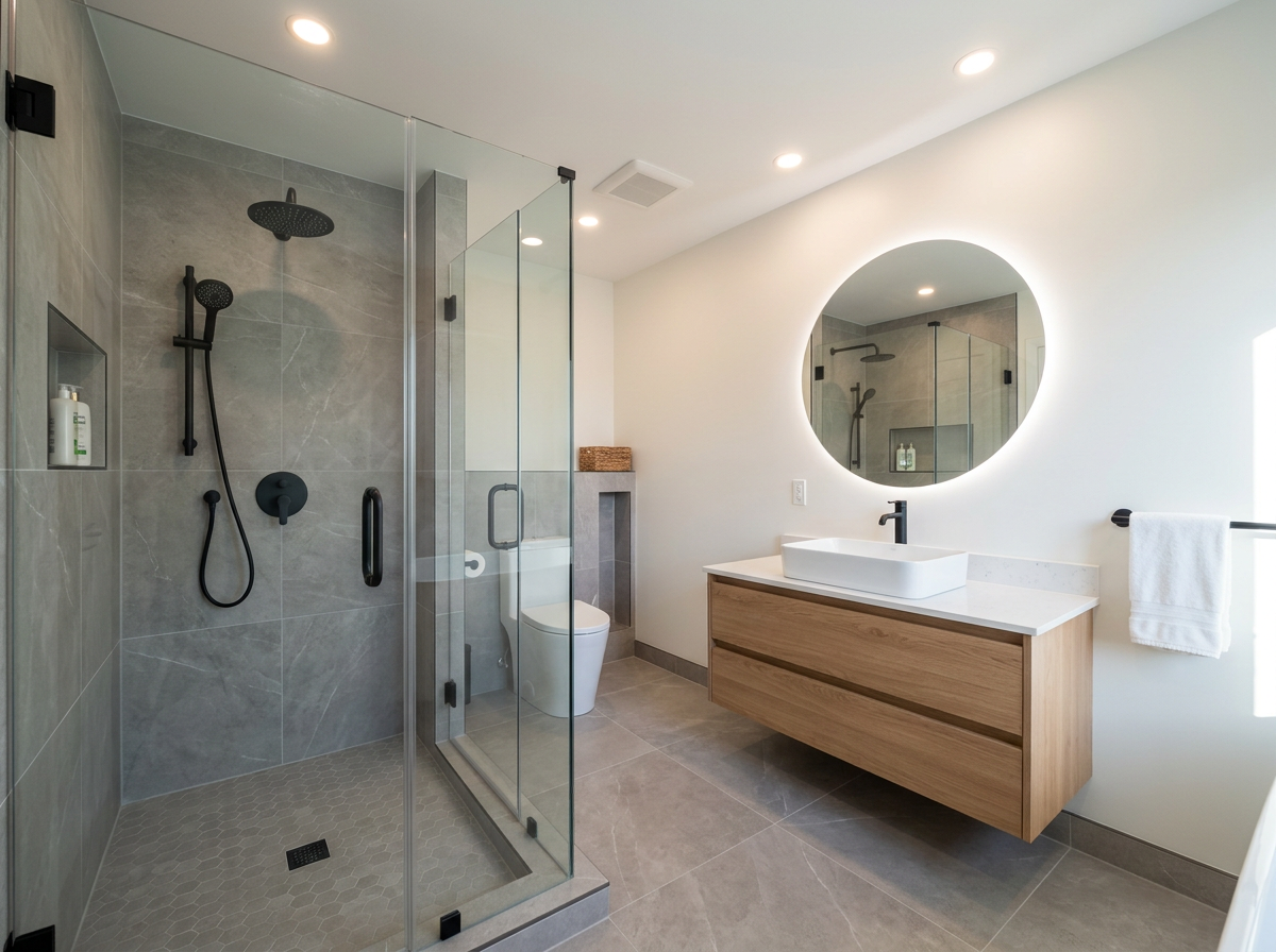 Bathroom remodel in Plainfield IL hardwood floor